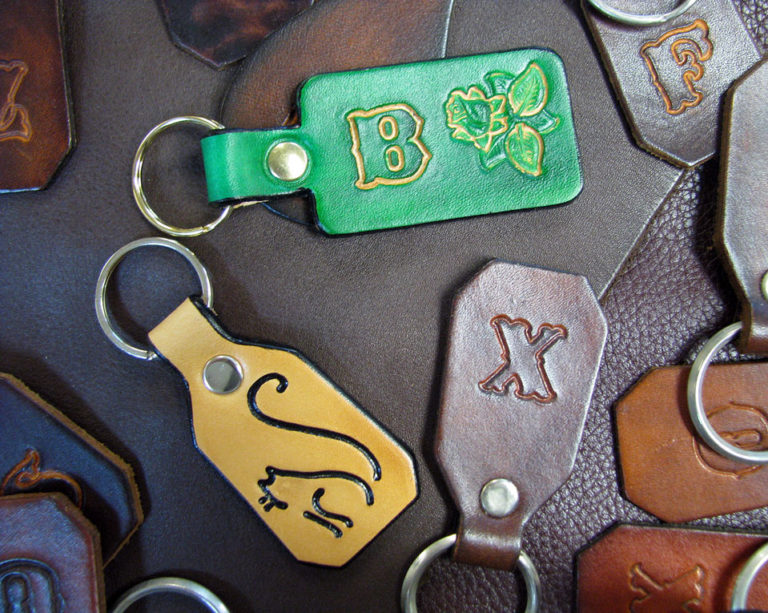 Leaf Leather Key Ring Key Fob Tooled Leaf Design Key Chain 