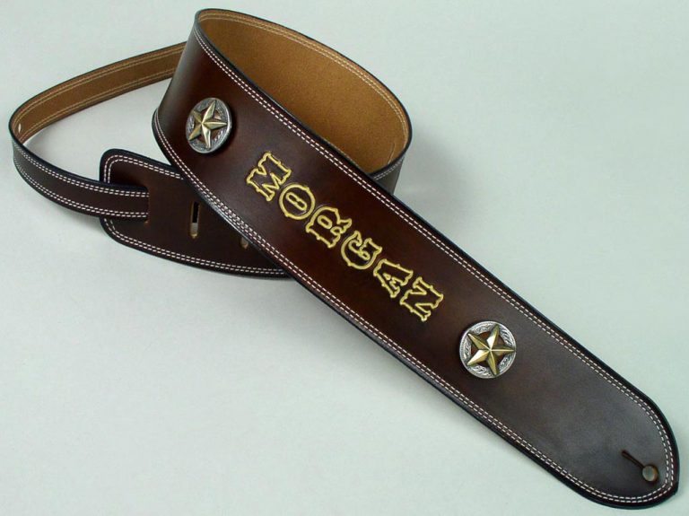 unlined, sewn double border personalized guitar strap