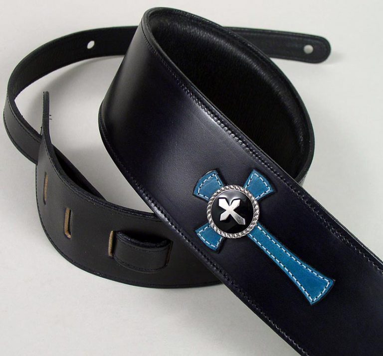 Leather Guitar Strap, Rock, Metal, Cross