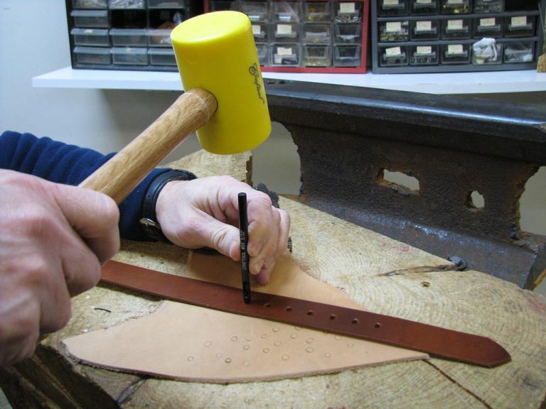 Tool to punch shop holes in leather