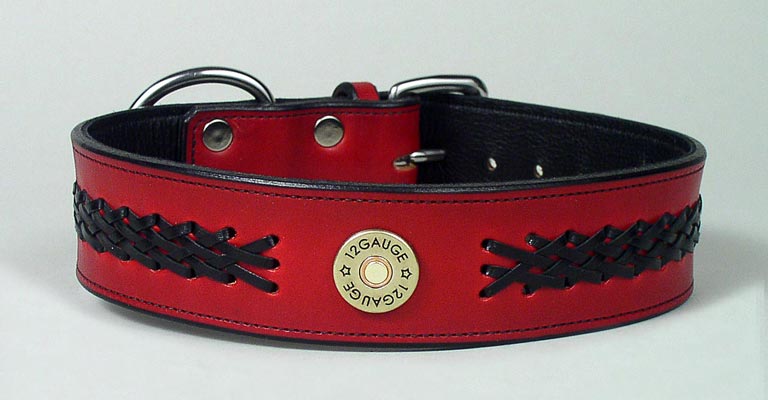 Red designer braided leather dog collar.