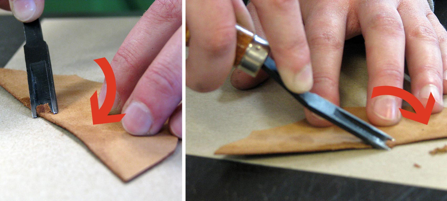Using skiver leather tools
