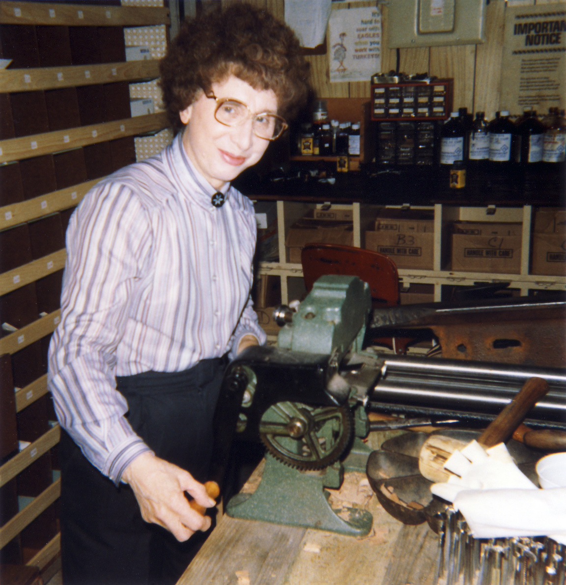 leather splitter in basement leather workshop